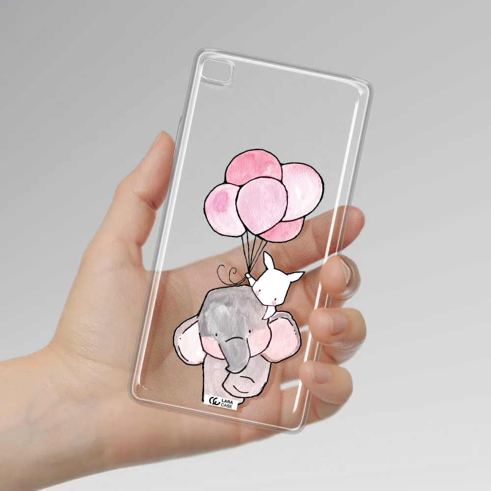 a cartoon elephant and donkey holding balloons Huawei P8 Clear TPU Case