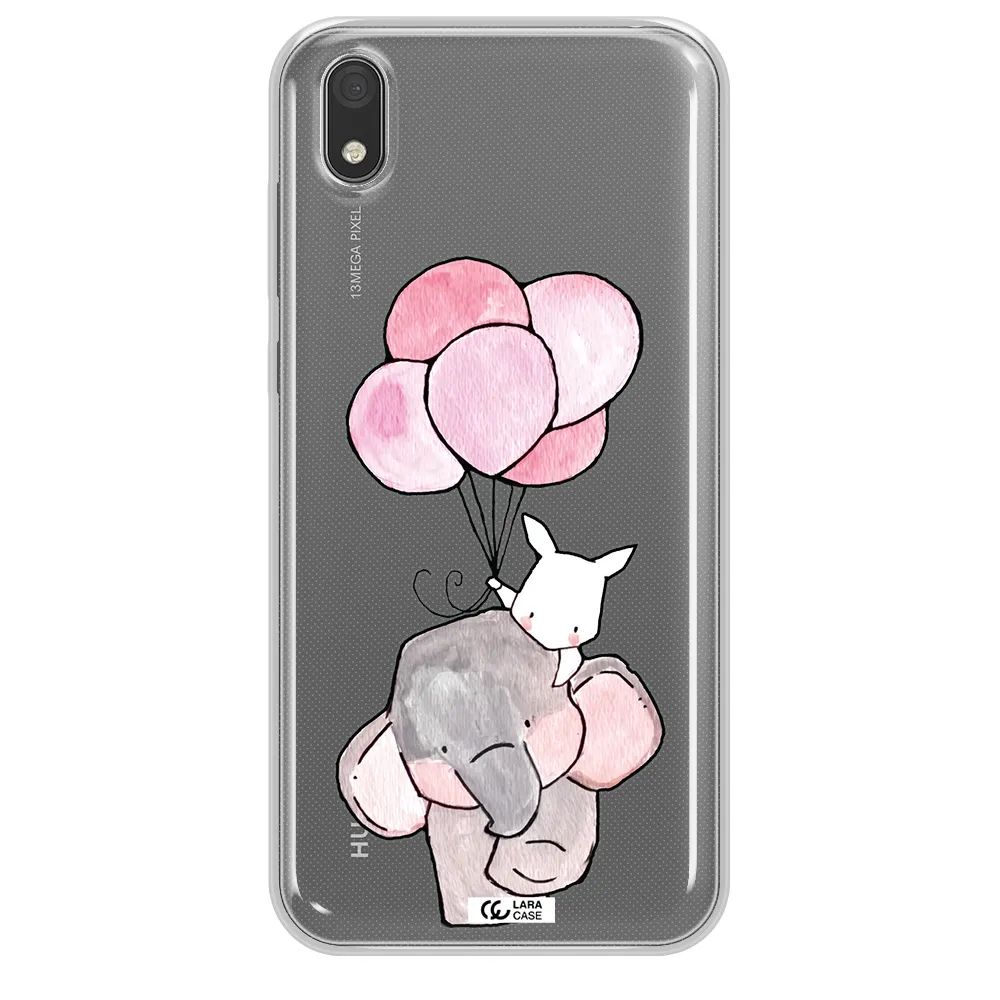 a cartoon elephant and donkey holding balloons Huawei Y5 2019 Clear TPU Case