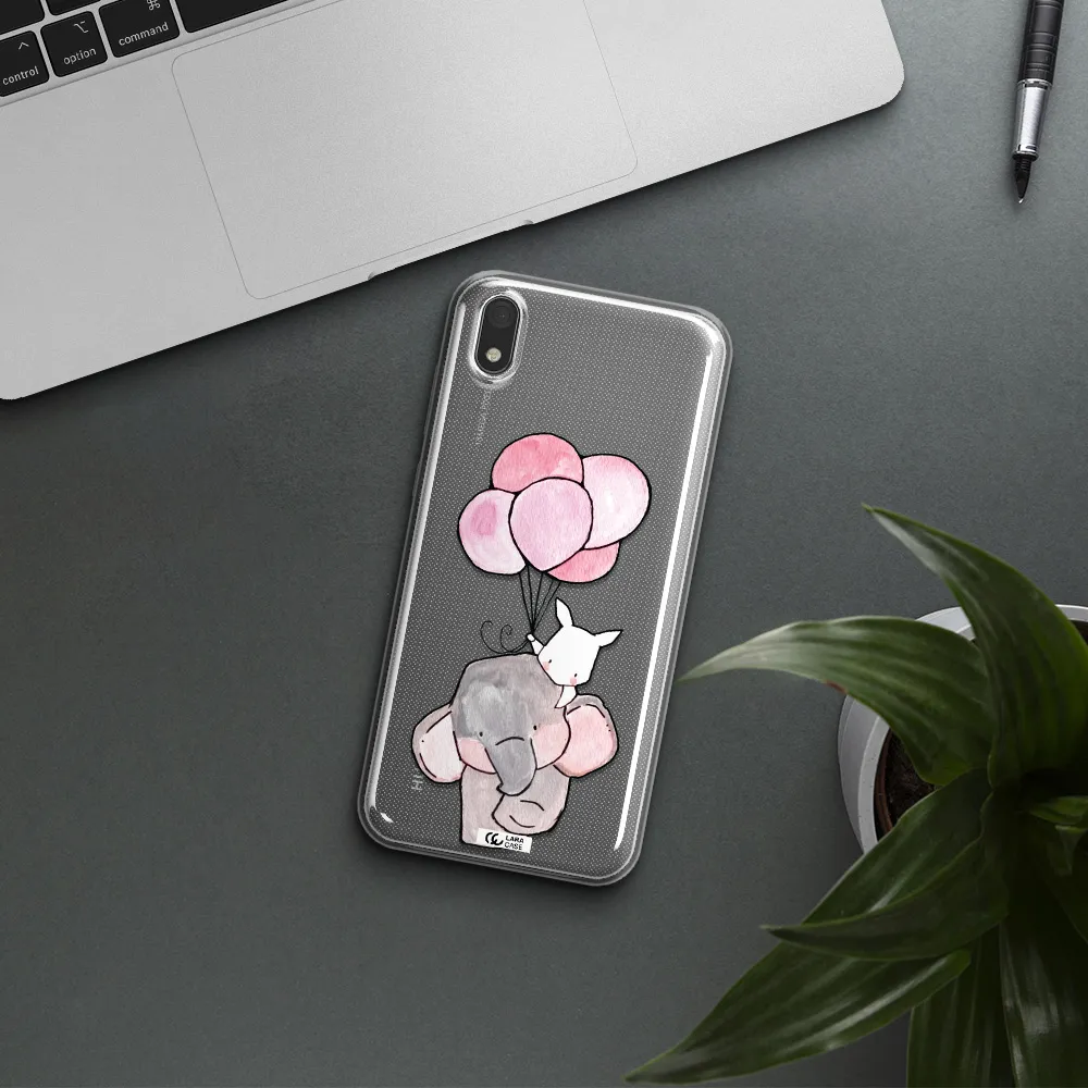 a cartoon elephant and donkey holding balloons Huawei Y5 2019 Clear TPU Case