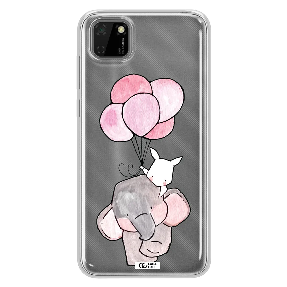 a cartoon elephant and donkey holding balloons Huawei Y5P Clear TPU Case
