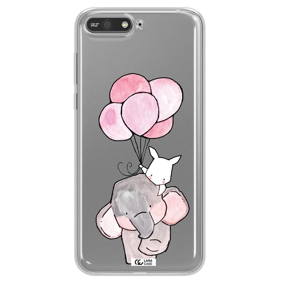 a cartoon elephant and donkey holding balloons Huawei Y6 2018 Clear TPU Case