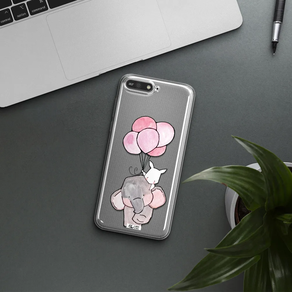 a cartoon elephant and donkey holding balloons Huawei Y6 2018 Clear TPU Case