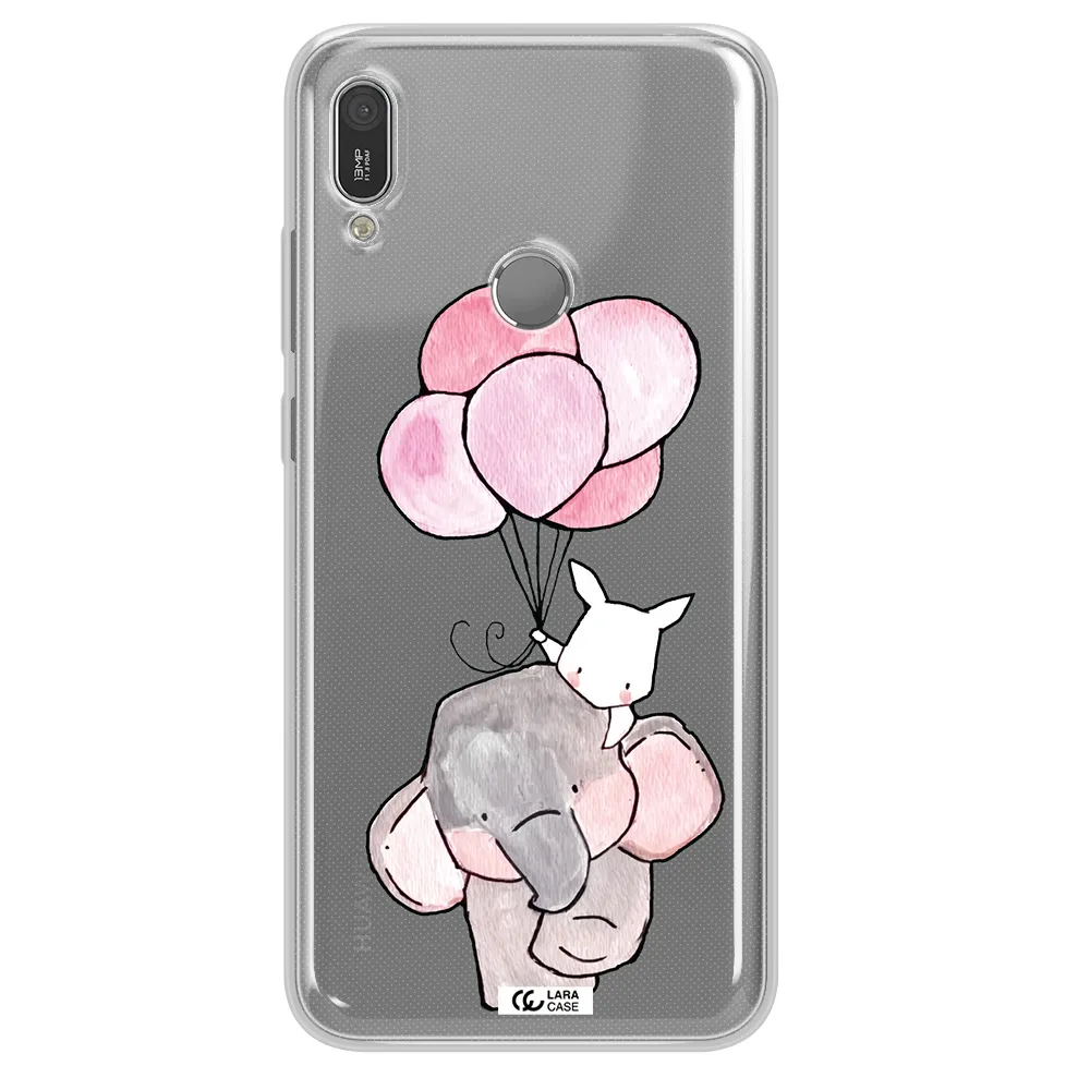 a cartoon elephant and donkey holding balloons Huawei Y6 2019 Clear TPU Case