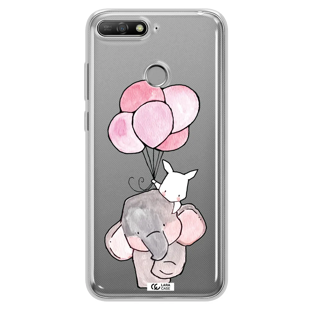 a cartoon elephant and donkey holding balloons Huawei Y6 Prime 2018 Clear TPU Case