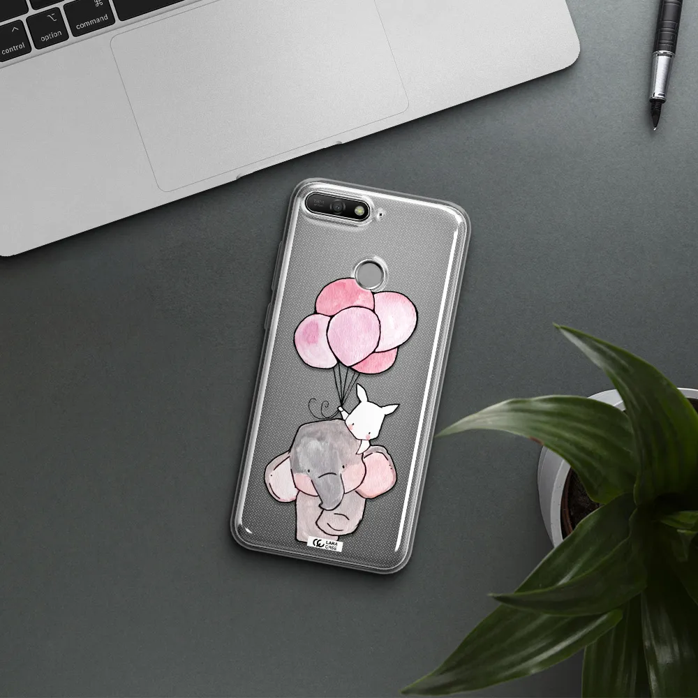 a cartoon elephant and donkey holding balloons Huawei Y6 Prime 2018 Clear TPU Case