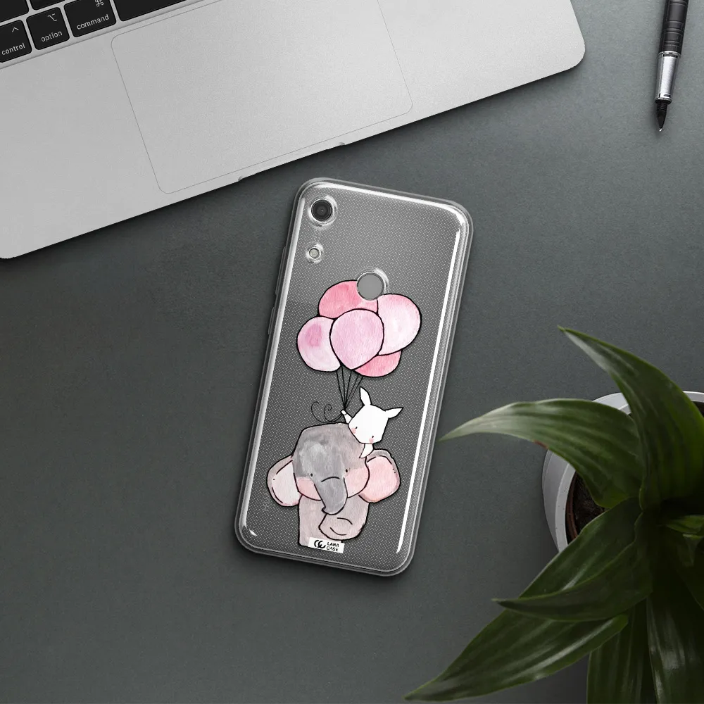 a cartoon elephant and donkey holding balloons Huawei Y6S Clear TPU Case