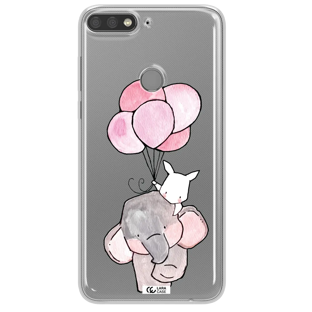 a cartoon elephant and donkey holding balloons Huawei Y7 Prime 2018 Clear TPU Case