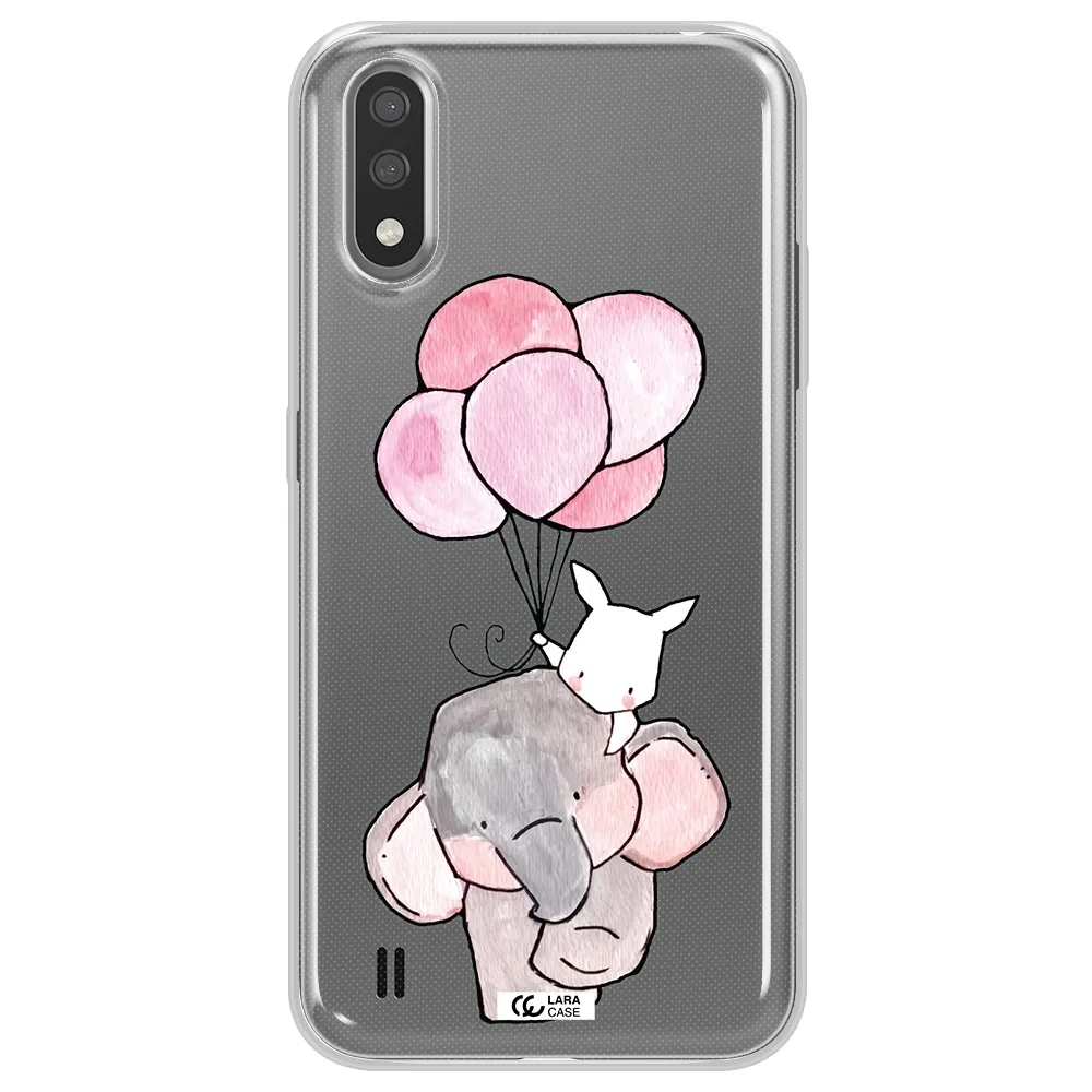 a cartoon elephant and donkey holding balloons Samsung A01 Clear TPU Case