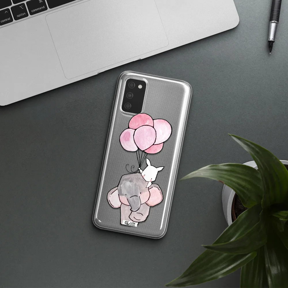 a cartoon elephant and donkey holding balloons Samsung A03S Clear TPU Case
