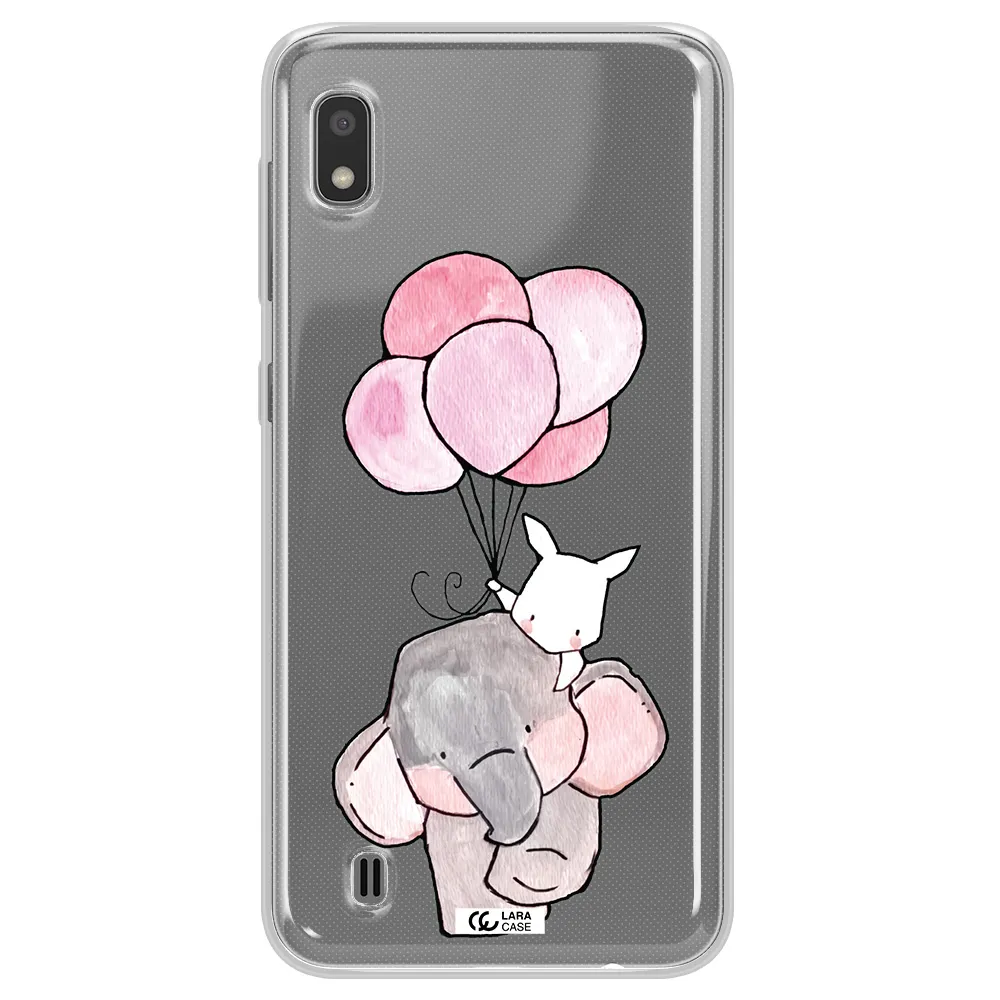 a cartoon elephant and donkey holding balloons Samsung A10 Clear TPU Case