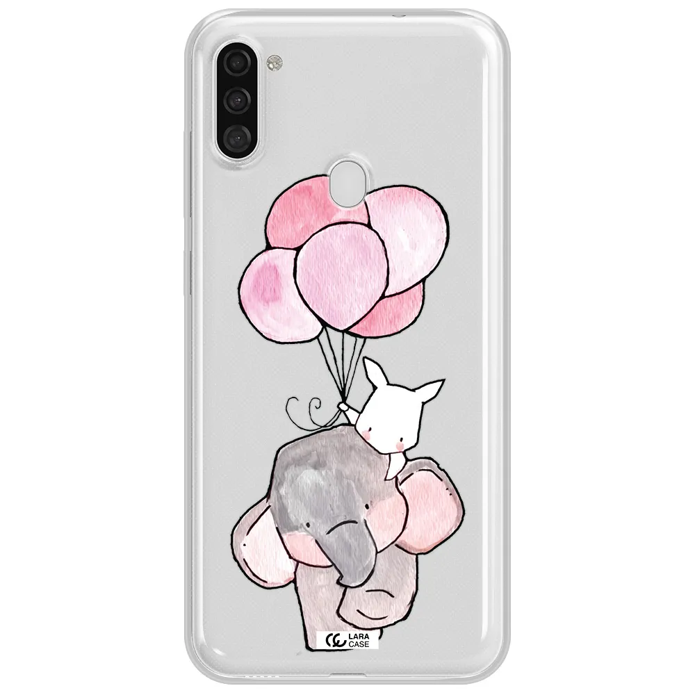 a cartoon elephant and donkey holding balloons Samsung A11 Clear TPU Case