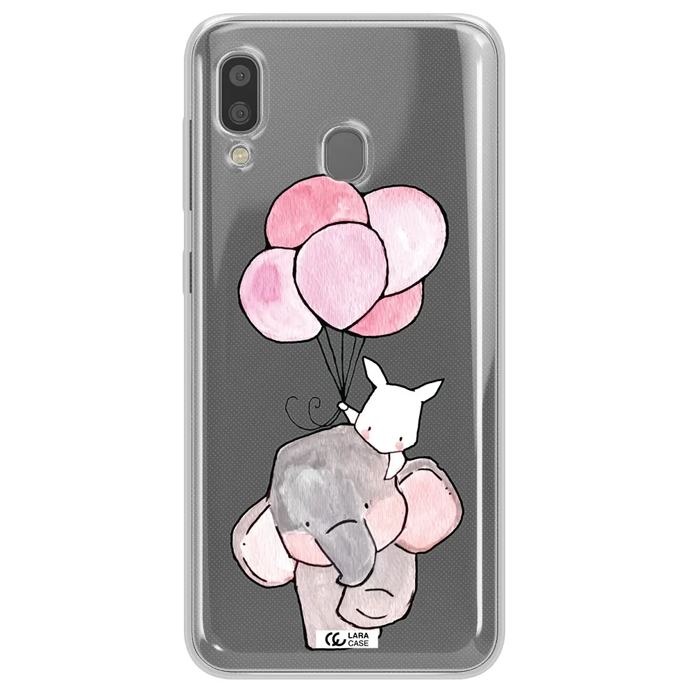 a cartoon elephant and donkey holding balloons Samsung A20 Clear TPU Case