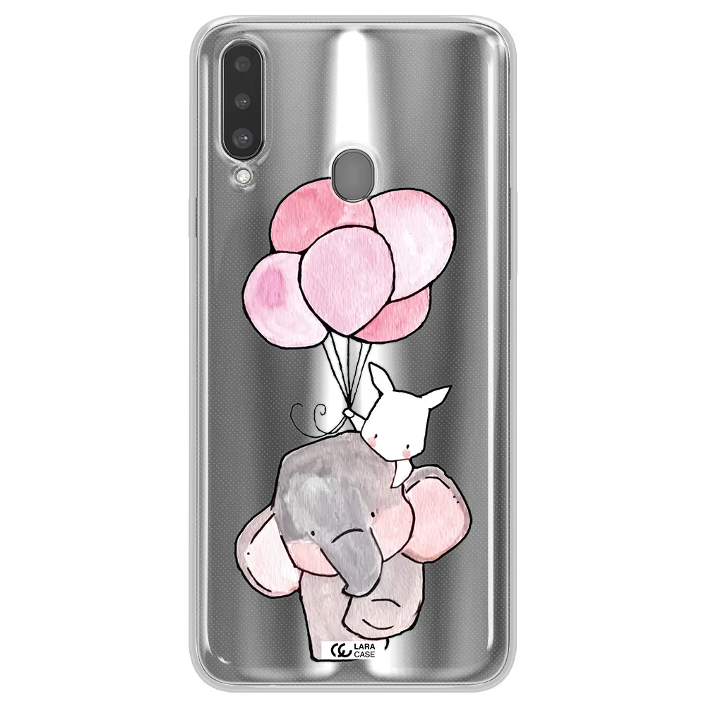 a cartoon elephant and donkey holding balloons Samsung A20S Clear TPU Case