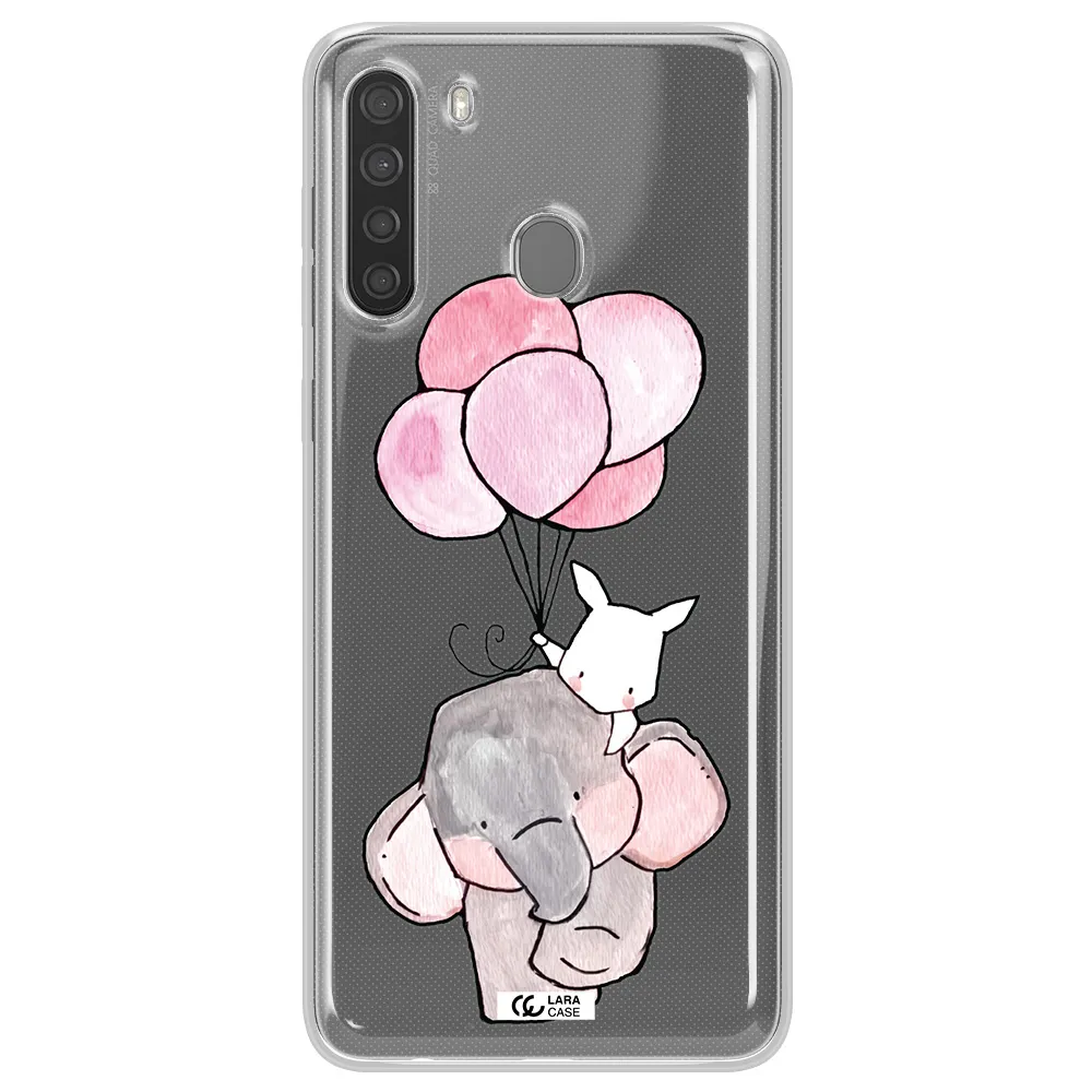 a cartoon elephant and donkey holding balloons Samsung A21 Clear TPU Case