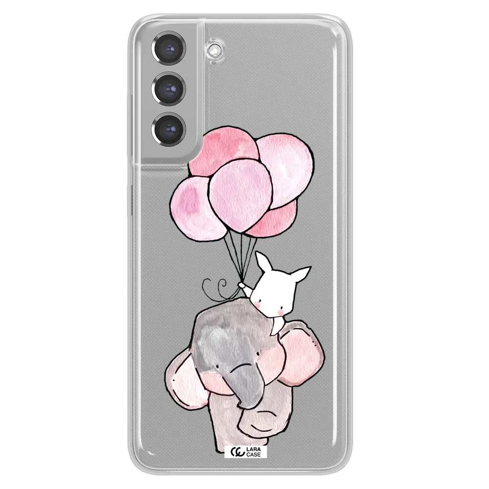 a cartoon elephant and donkey holding balloons Samsung A21 Fe Clear TPU Case