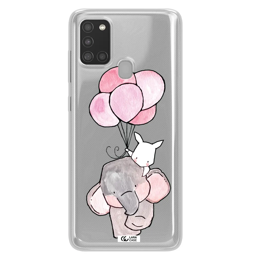 a cartoon elephant and donkey holding balloons Samsung A21S Clear TPU Case