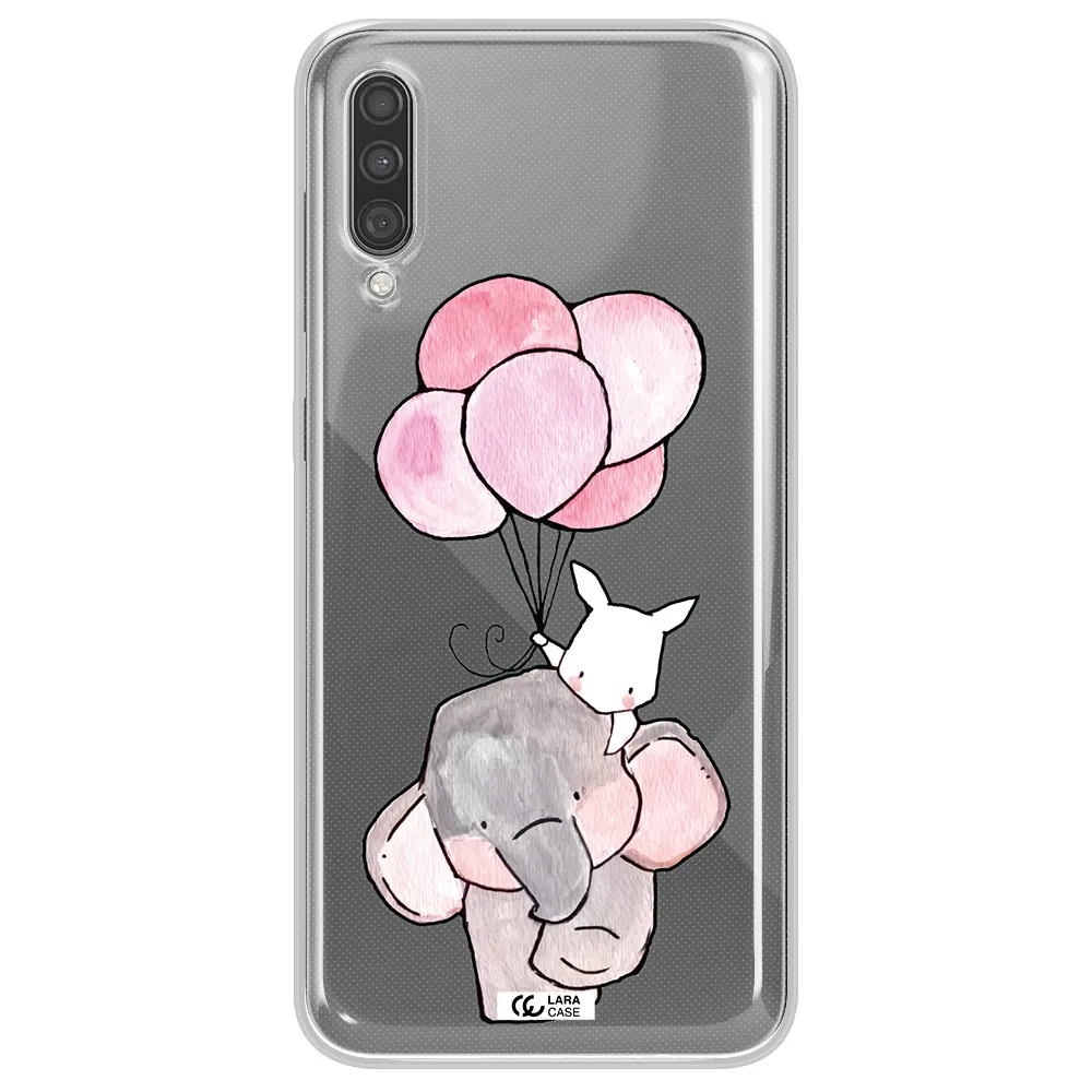 a cartoon elephant and donkey holding balloons Samsung A30S Clear TPU Case