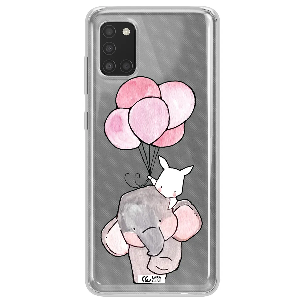 a cartoon elephant and donkey holding balloons Samsung A31 Clear TPU Case