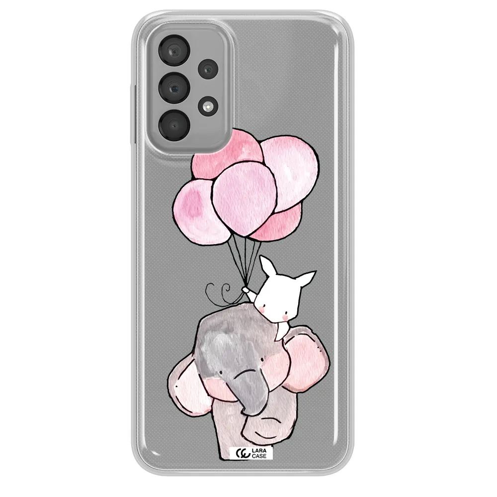 a cartoon elephant and donkey holding balloons Samsung A33 Clear TPU Case