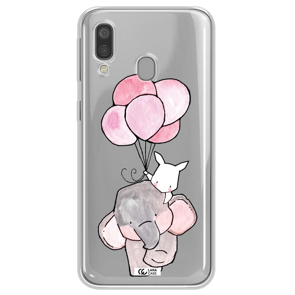 a cartoon elephant and donkey holding balloons Samsung A40 Clear TPU Case