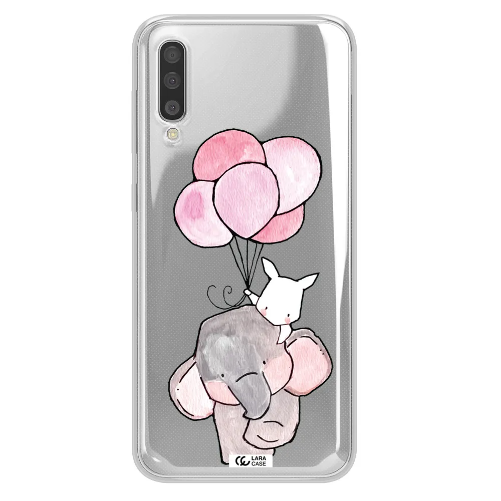 a cartoon elephant and donkey holding balloons Samsung A50 Clear TPU Case