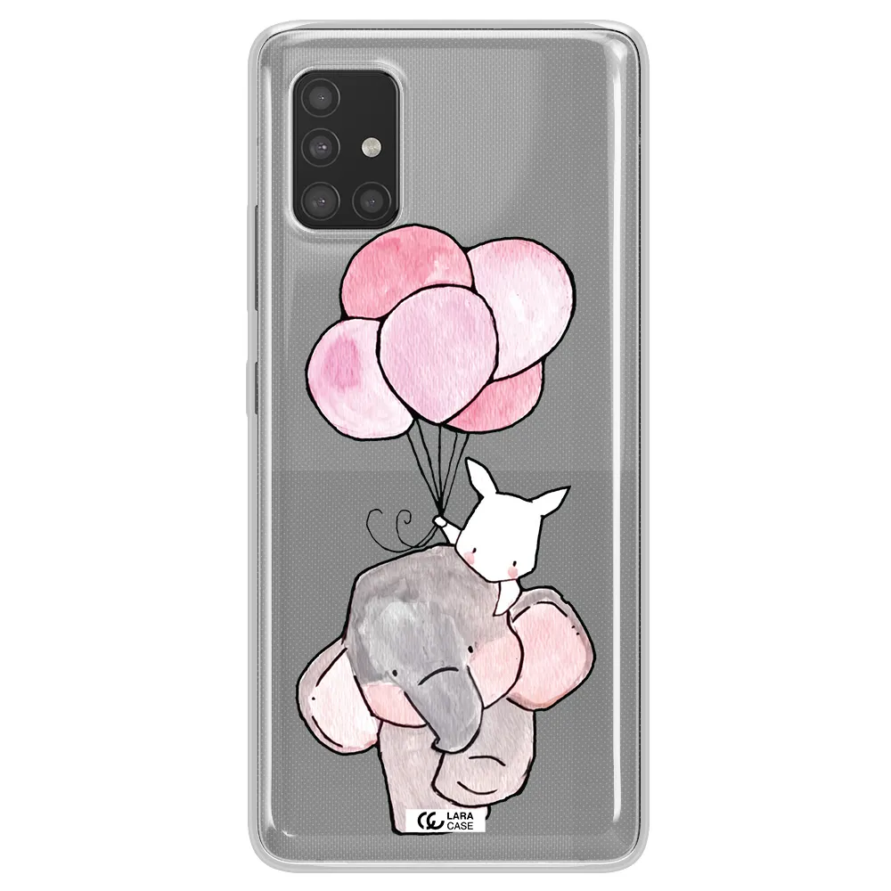 a cartoon elephant and donkey holding balloons Samsung A51 Clear TPU Case