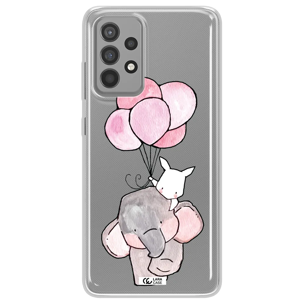 a cartoon elephant and donkey holding balloons Samsung A52 Clear TPU Case