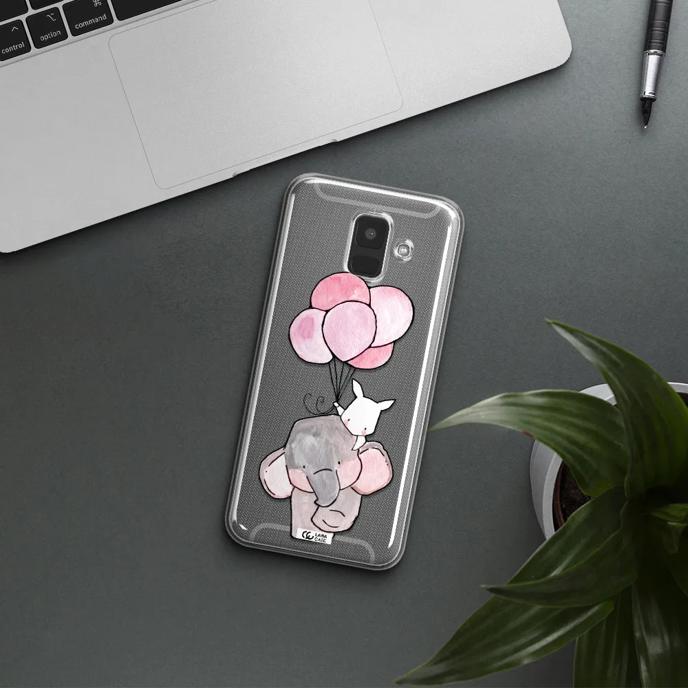 a cartoon elephant and donkey holding balloons Samsung A6 Clear TPU Case