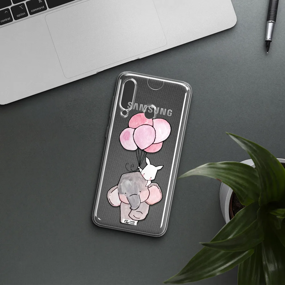 a cartoon elephant and donkey holding balloons Samsung A60 Clear TPU Case