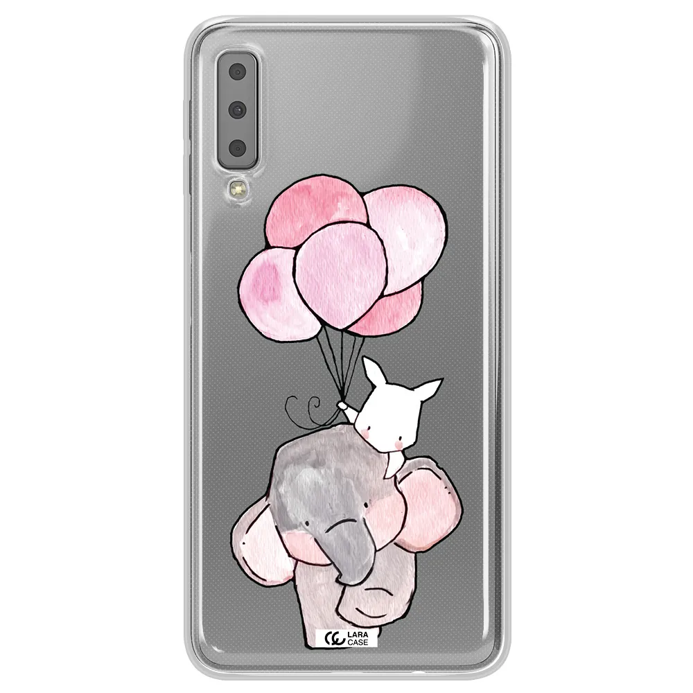 a cartoon elephant and donkey holding balloons Samsung A7 2018 Clear TPU Case