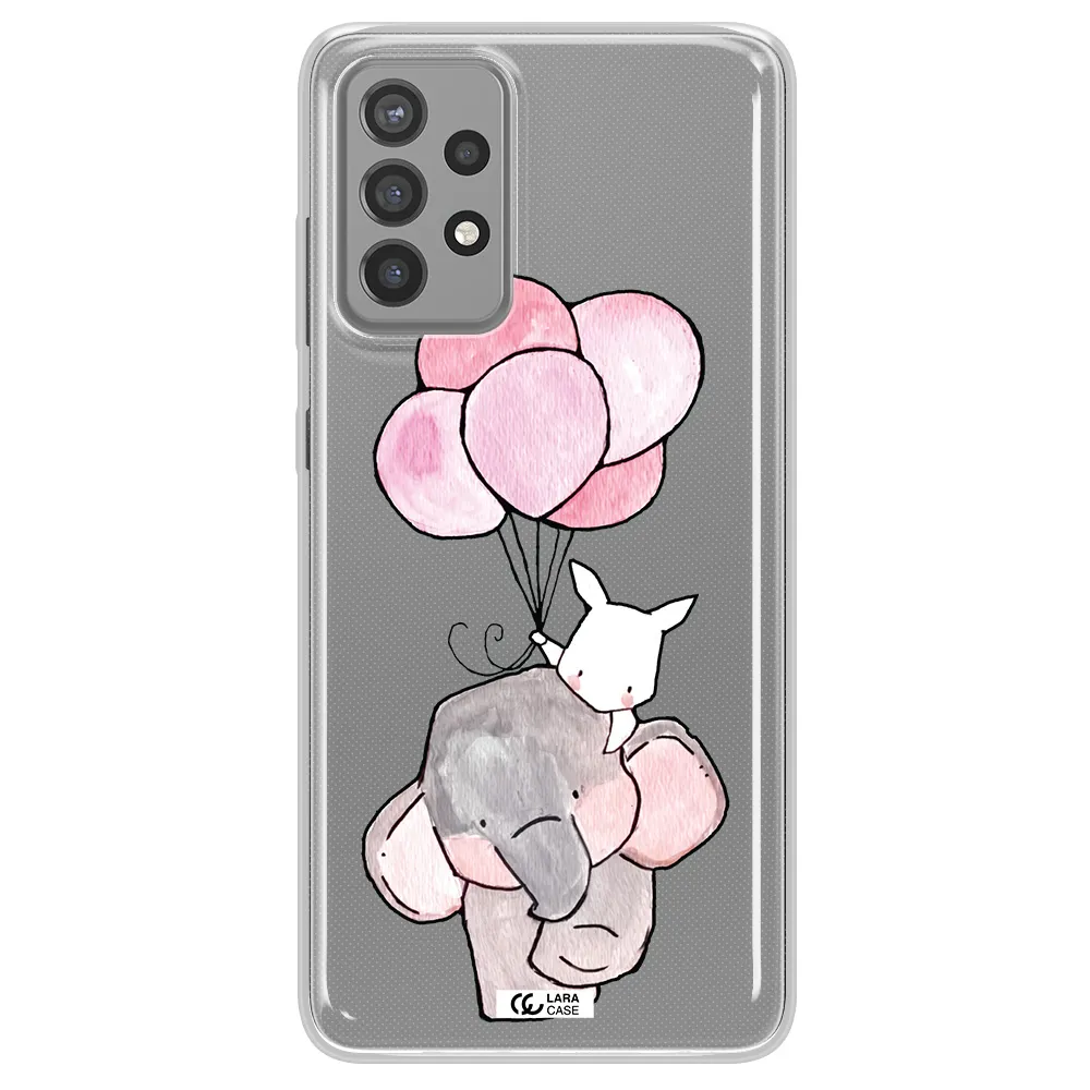 a cartoon elephant and donkey holding balloons Samsung A72 Clear TPU Case