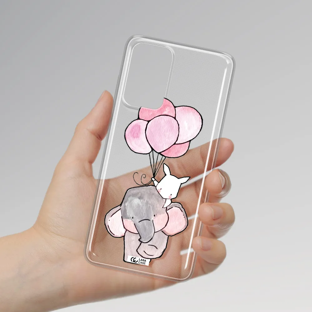a cartoon elephant and donkey holding balloons Samsung A72 Clear TPU Case