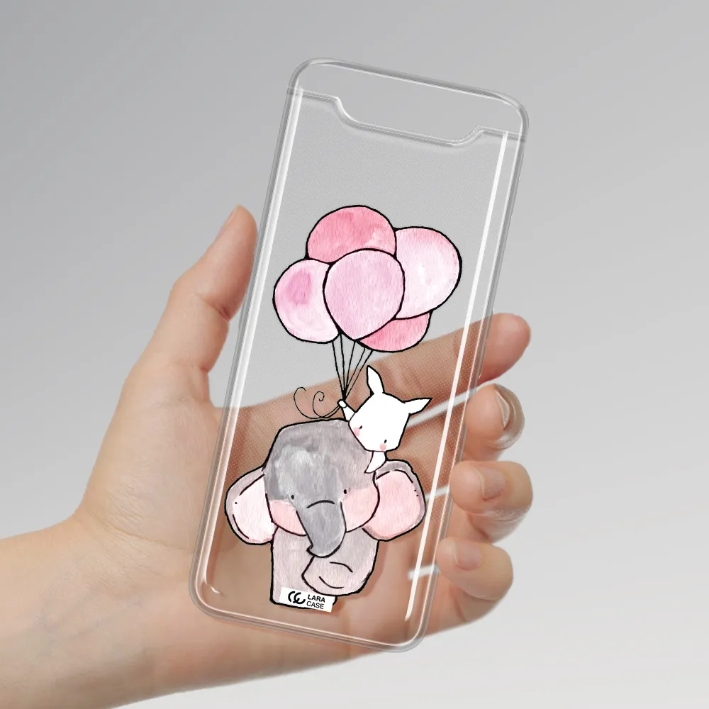 a cartoon elephant and donkey holding balloons Samsung A80 Clear TPU Case