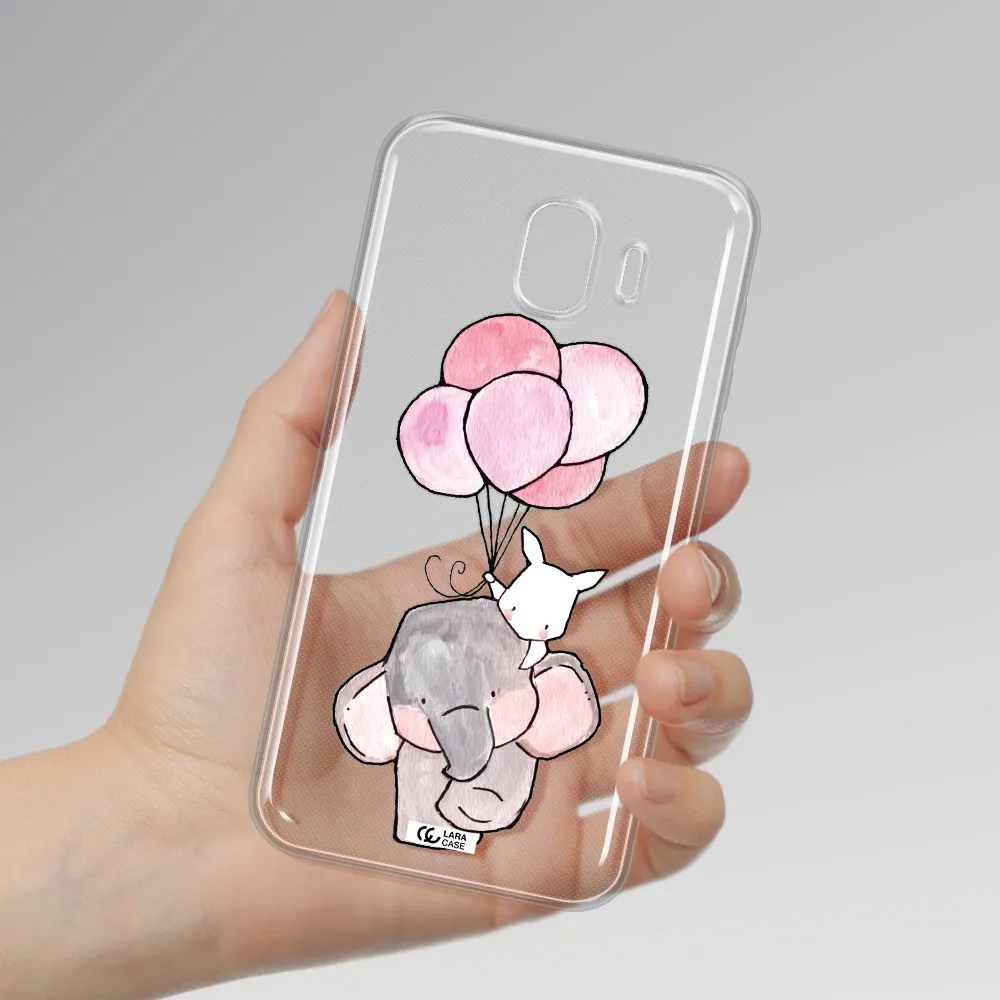 a cartoon elephant and donkey holding balloons Samsung J4 Clear TPU Case