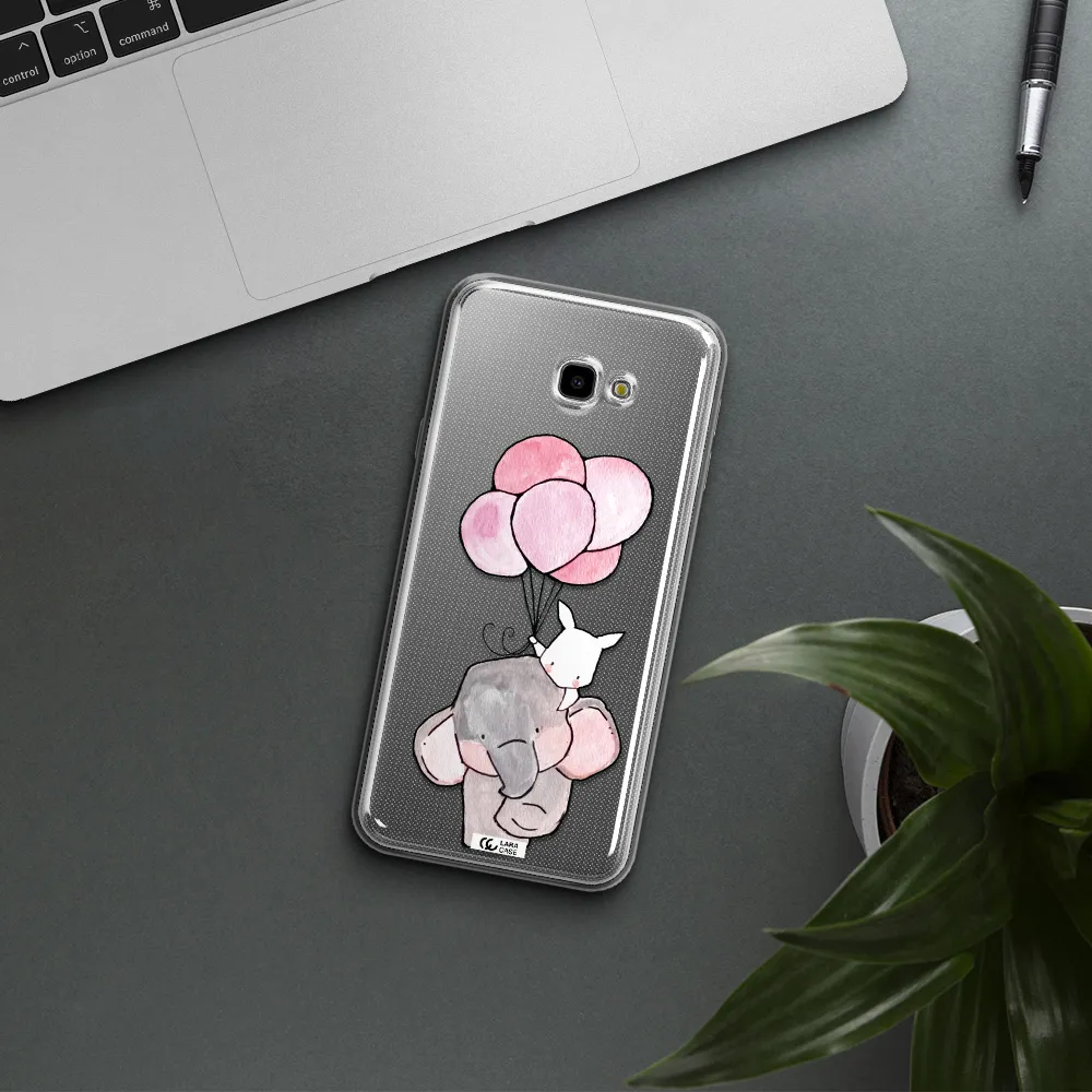 a cartoon elephant and donkey holding balloons Samsung J4 Plus Clear TPU Case