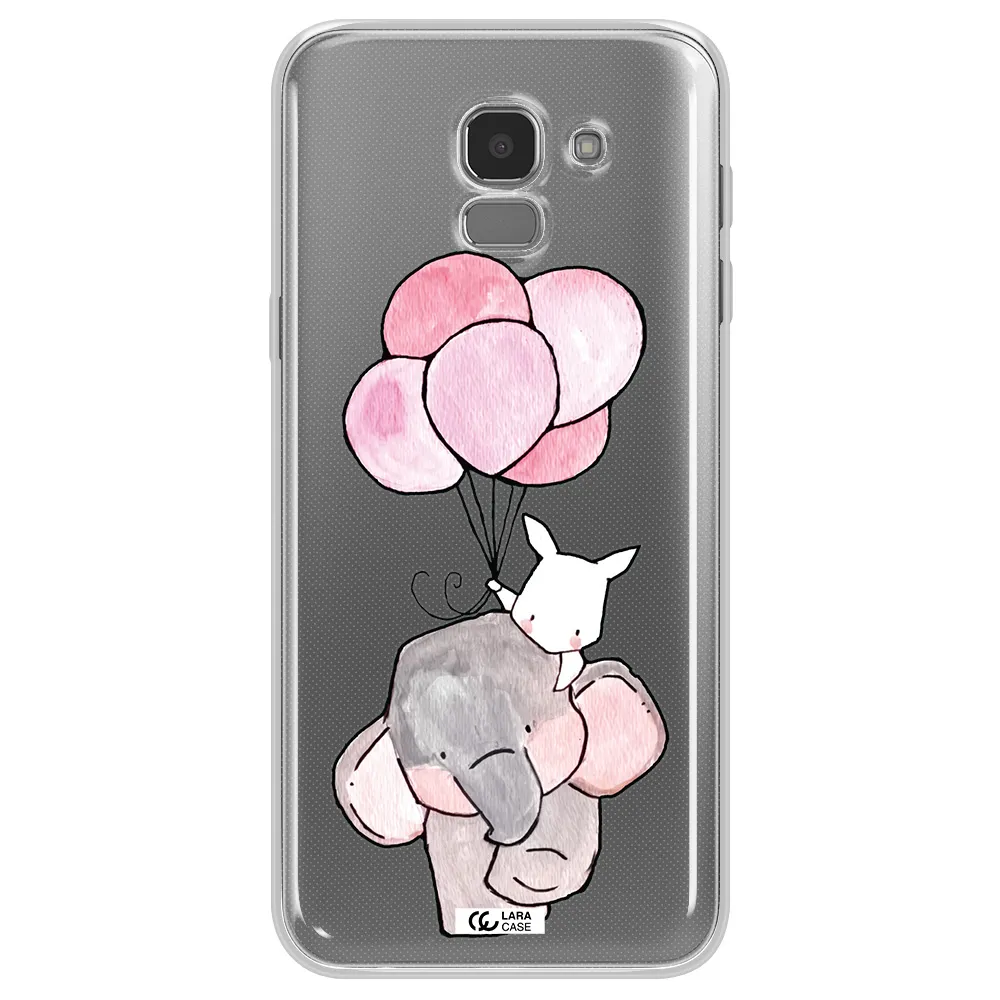 a cartoon elephant and donkey holding balloons Samsung J6 Clear TPU Case