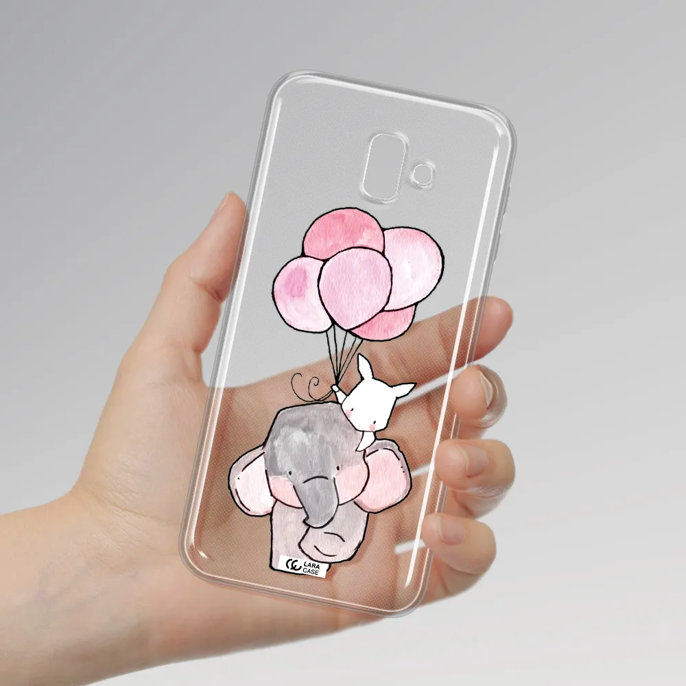 a cartoon elephant and donkey holding balloons Samsung J6 Plus Clear TPU Case