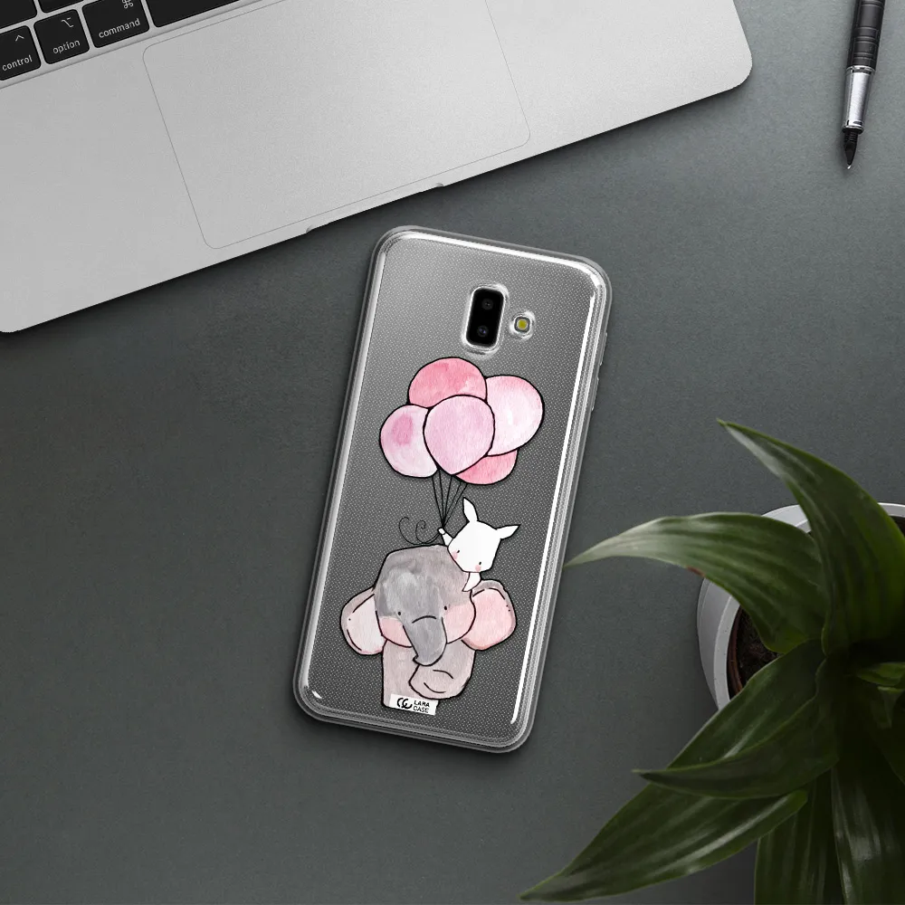 a cartoon elephant and donkey holding balloons Samsung J6 Plus Clear TPU Case