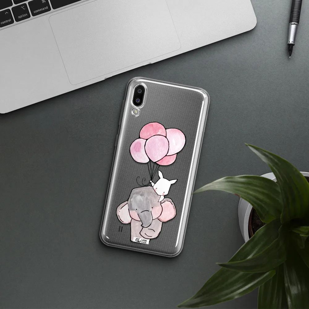 a cartoon elephant and donkey holding balloons Samsung M10 Clear TPU Case