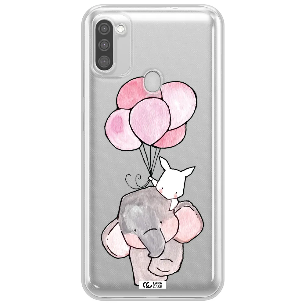 a cartoon elephant and donkey holding balloons Samsung M11 Clear TPU Case