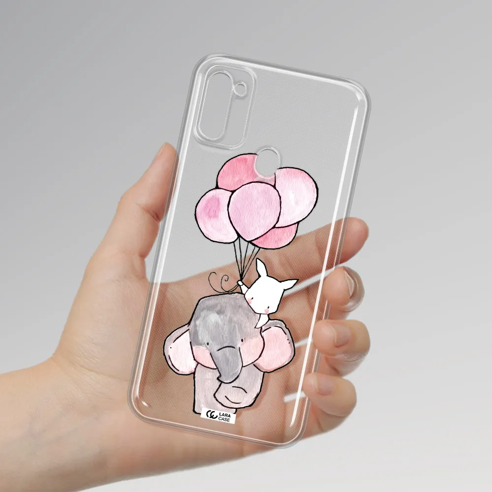 a cartoon elephant and donkey holding balloons Samsung M11 Clear TPU Case