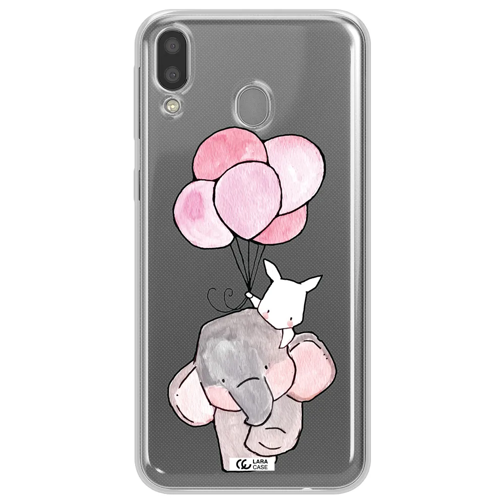a cartoon elephant and donkey holding balloons Samsung M20 Clear TPU Case