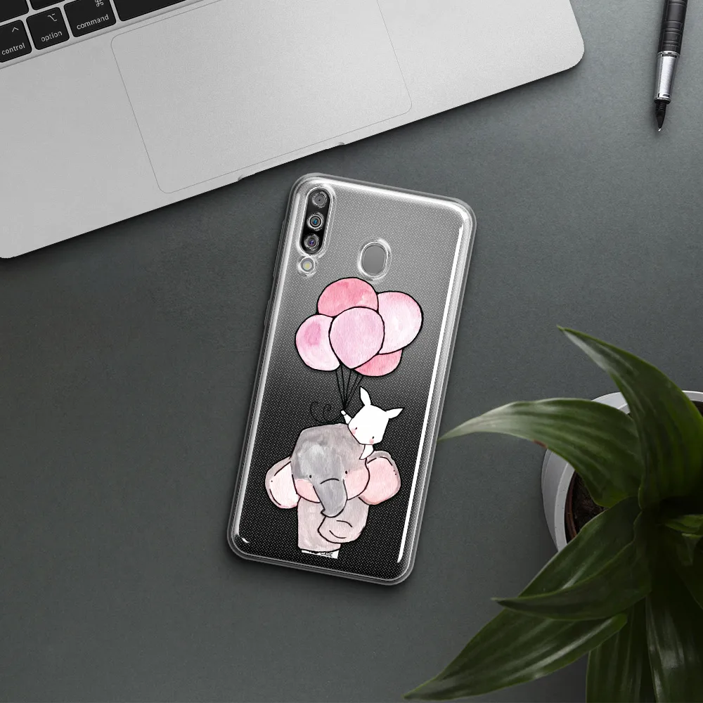 a cartoon elephant and donkey holding balloons Samsung M30 Clear TPU Case