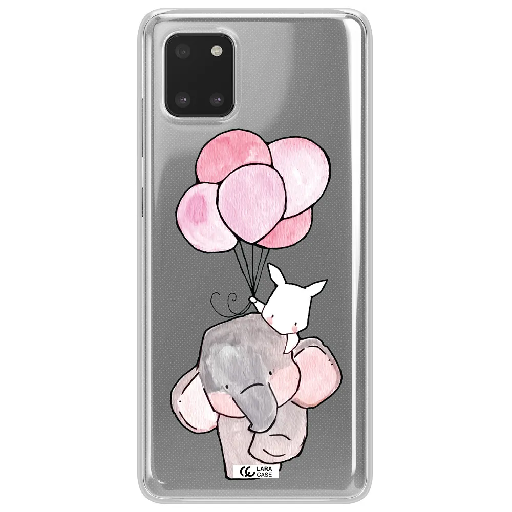 a cartoon elephant and donkey holding balloons Samsung Note 10 Lite Clear TPU Case