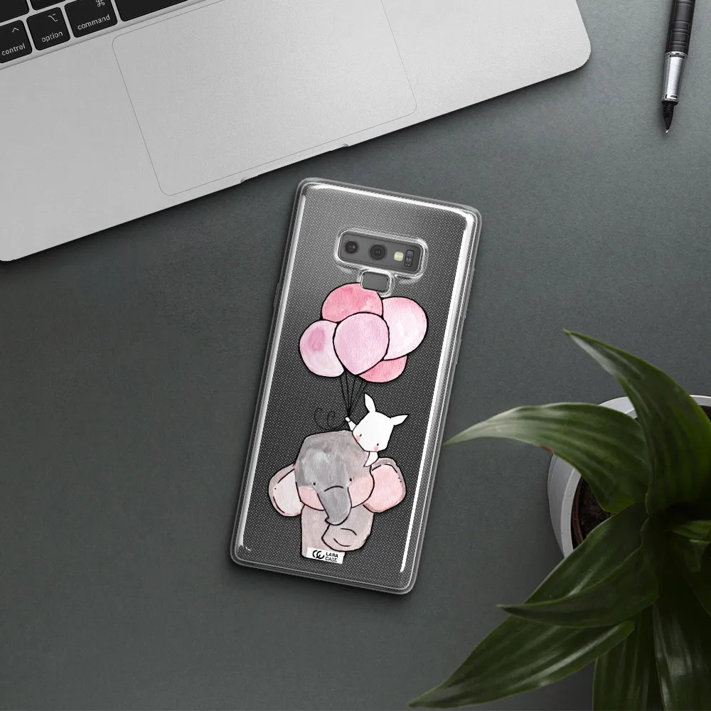 a cartoon elephant and donkey holding balloons Samsung Note 9 Clear TPU Case