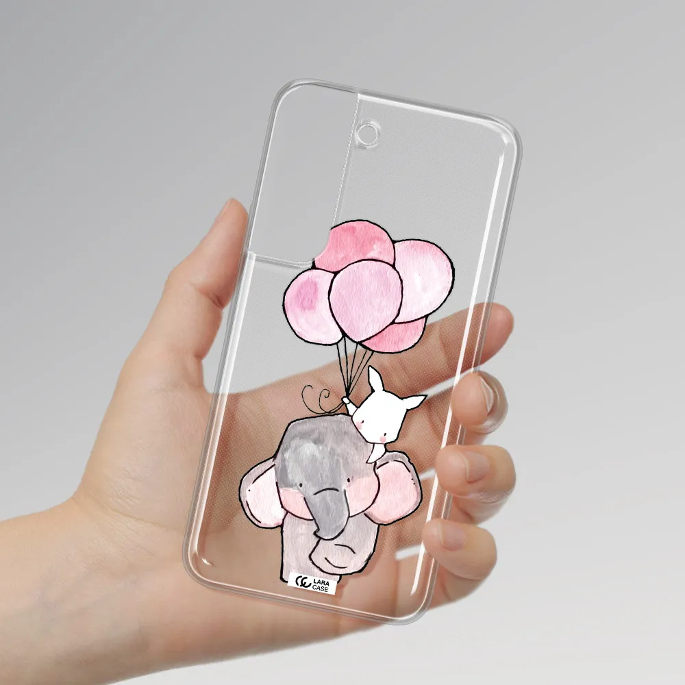 a cartoon elephant and donkey holding balloons Samsung S 22 Clear TPU Case