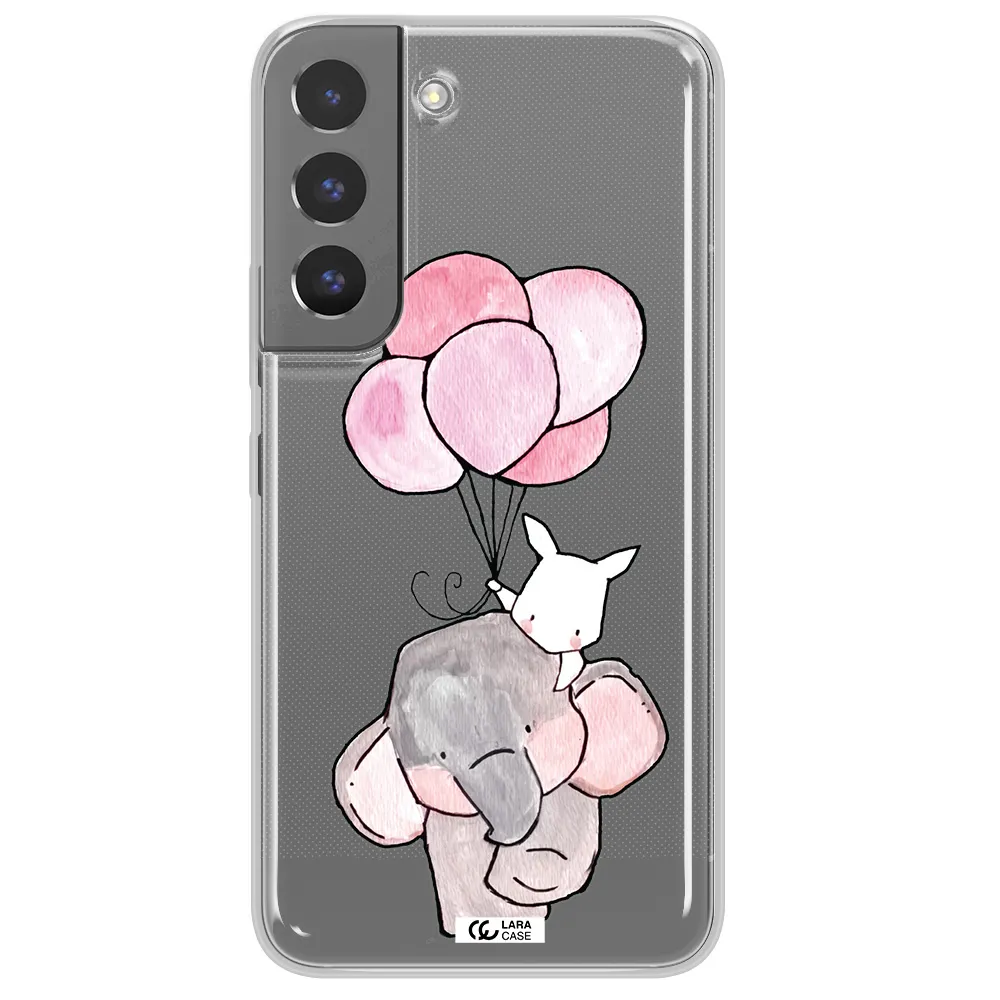 a cartoon elephant and donkey holding balloons Samsung S 22 Plus Clear TPU Case
