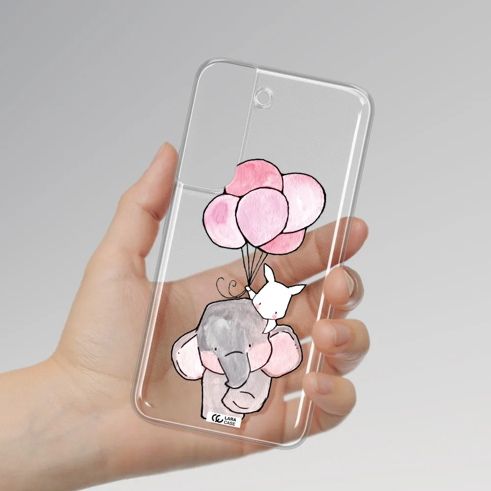 a cartoon elephant and donkey holding balloons Samsung S 22 Plus Clear TPU Case