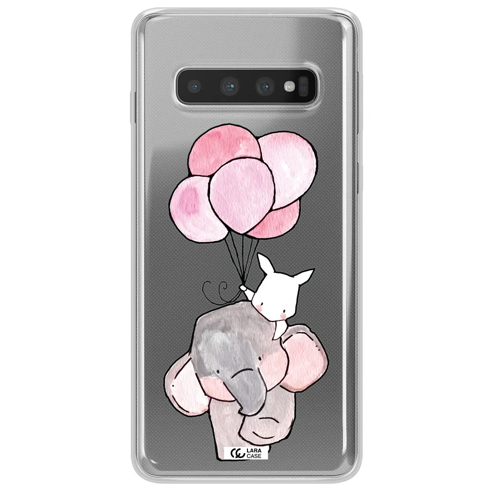 a cartoon elephant and donkey holding balloons Samsung S10 Clear TPU Case