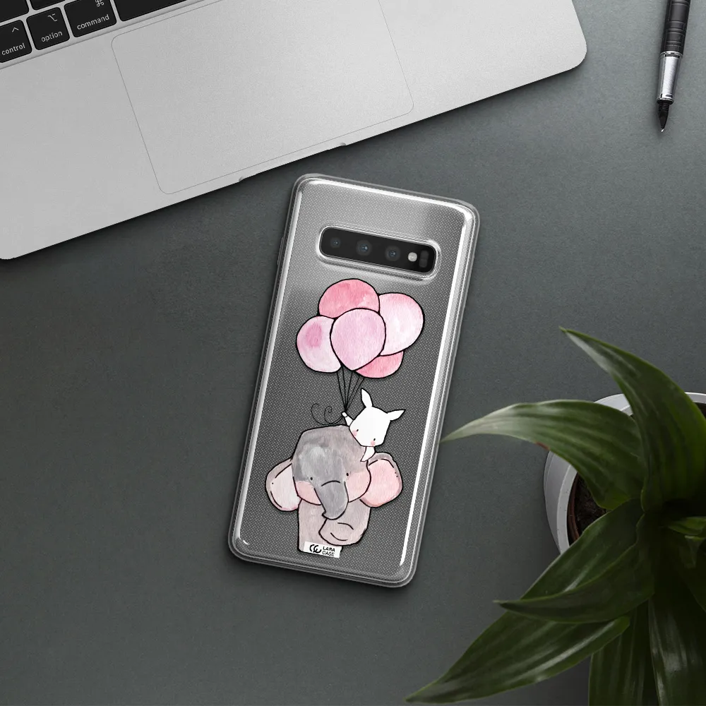 a cartoon elephant and donkey holding balloons Samsung S10 Clear TPU Case